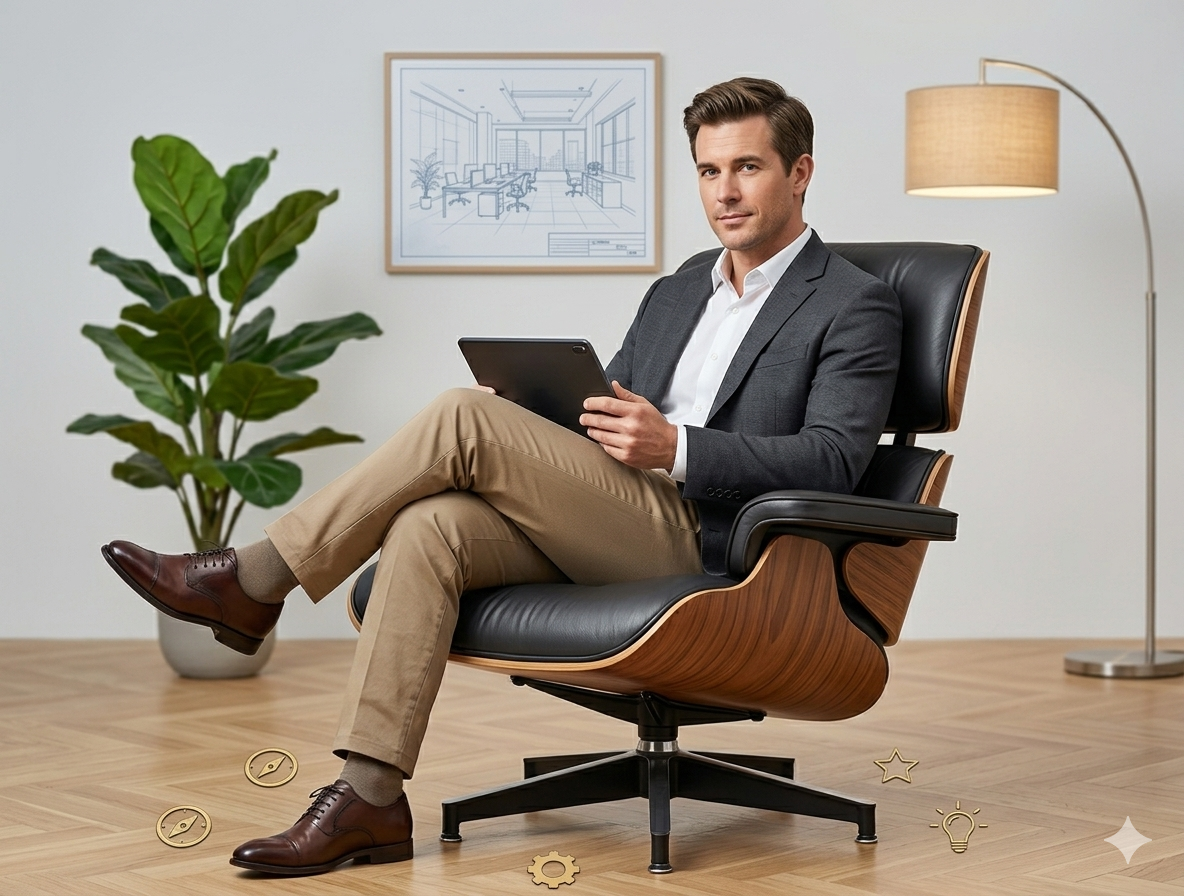 Drawing of a man lounging in a chair