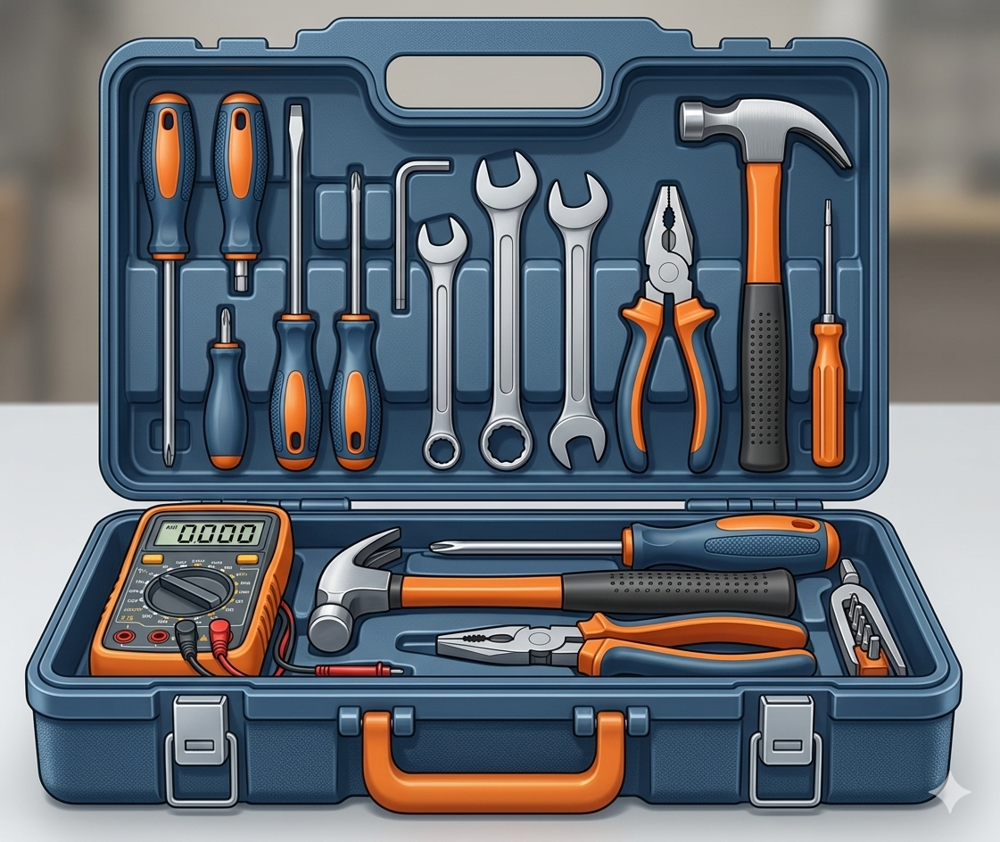 Drawing of box full of tools